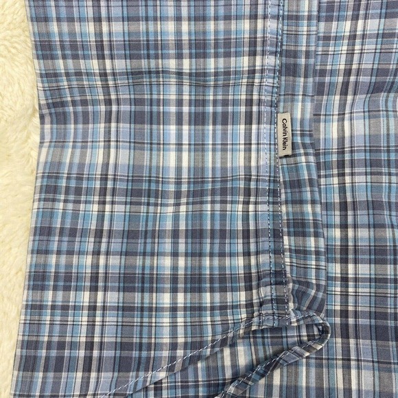 Calvin Klein Men's Blue White Plaid 100% Cotton Long Sleeve Button Up Shirt - Picture 7 of 10